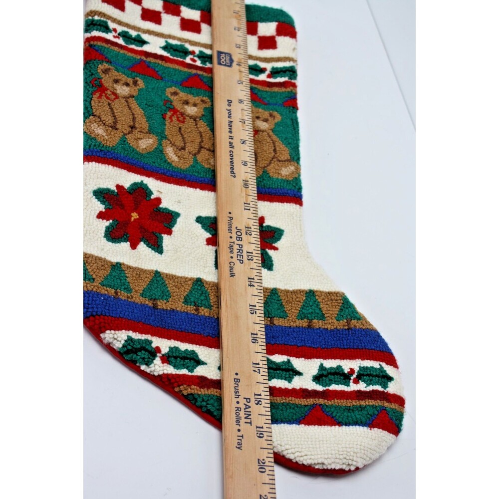VTG Christmas Stocking Childs Teddy Bear Hooked Loop Crocheted - Picture 3 of 8